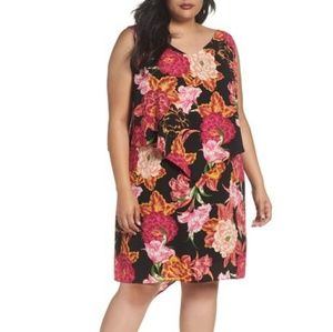 Tahari Fly Away Tiered Shift Dress 14W Floral